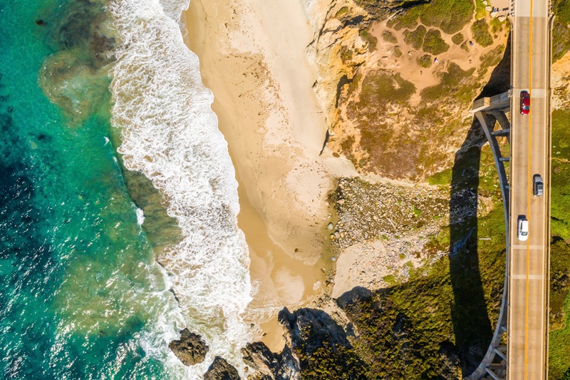 aerial view california bixby bridge big sur monterey county